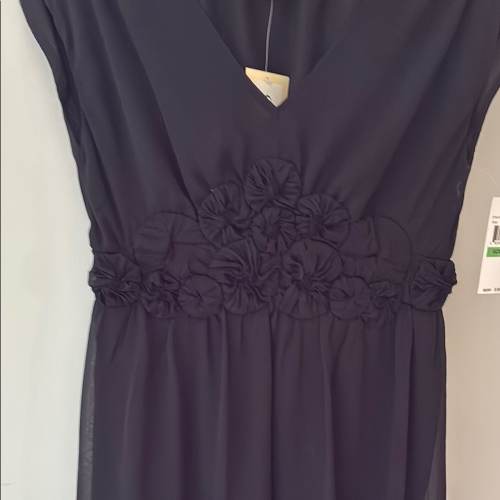 NWT ECI SZ8 black chiffon blouse with rosette details